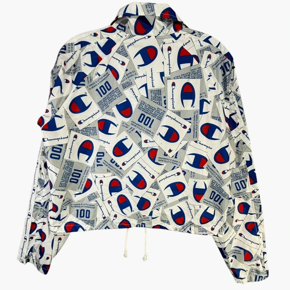 Champion‎ 100 Year Anniversary Cropped Coach Jacket M AOP Logo Y2K Streetwear